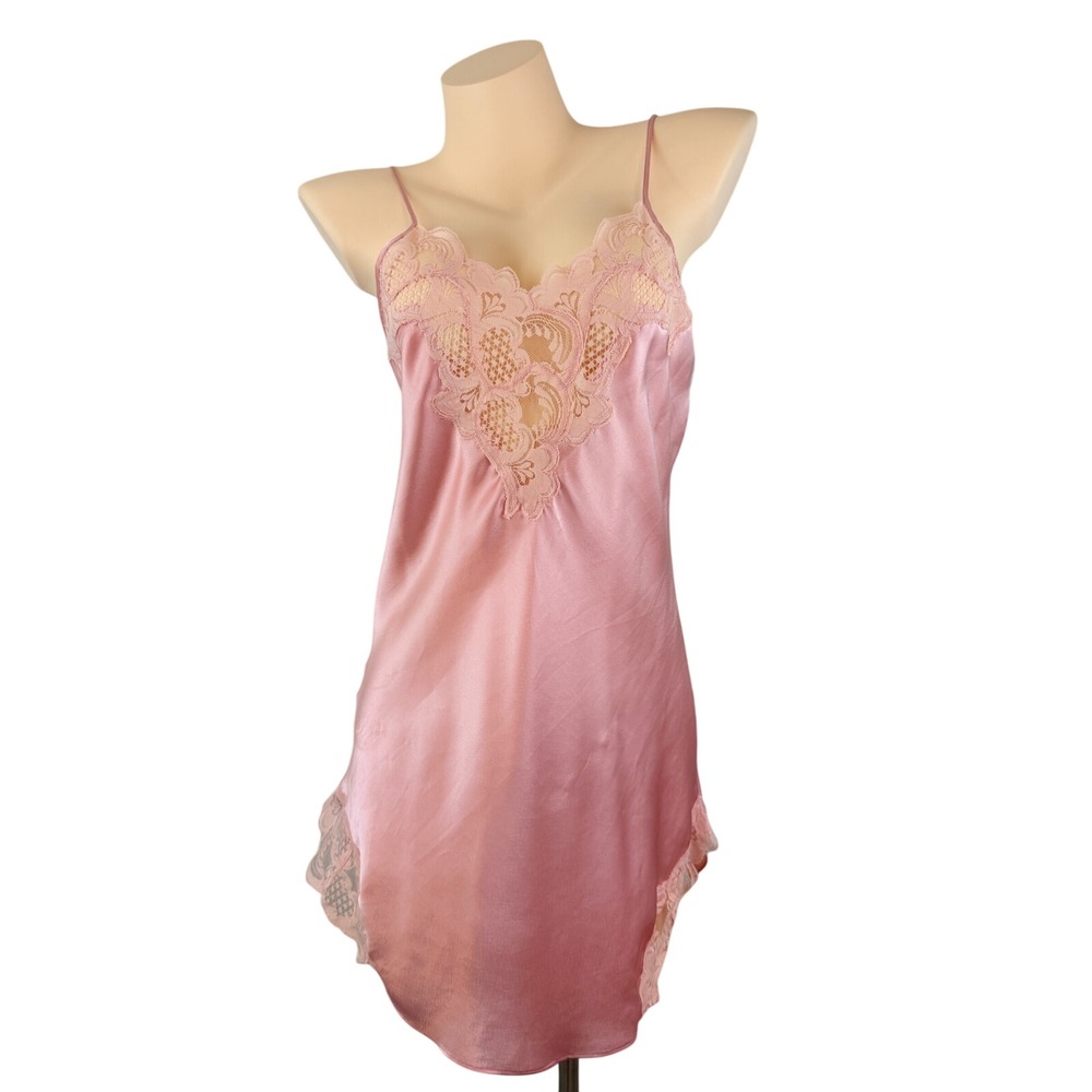 Victoria's Secret Gold Label Coquette Satin Lace Trim Slip Dress Nightgown S
